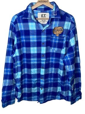 E.T. Phone Home Flannel Shirt from Cakeworthy in Blue from Universal Studios